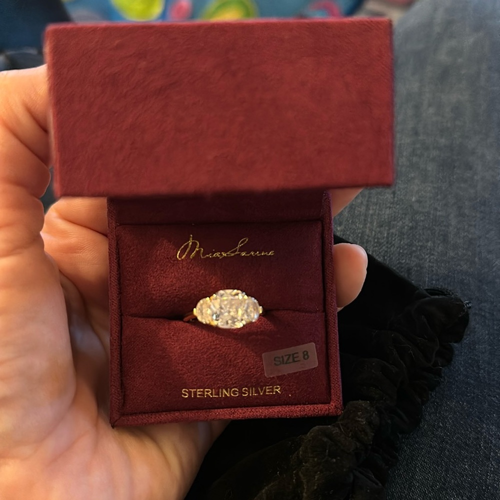 Sterling silver/cubic zirconia
Size 8
Includes ring box